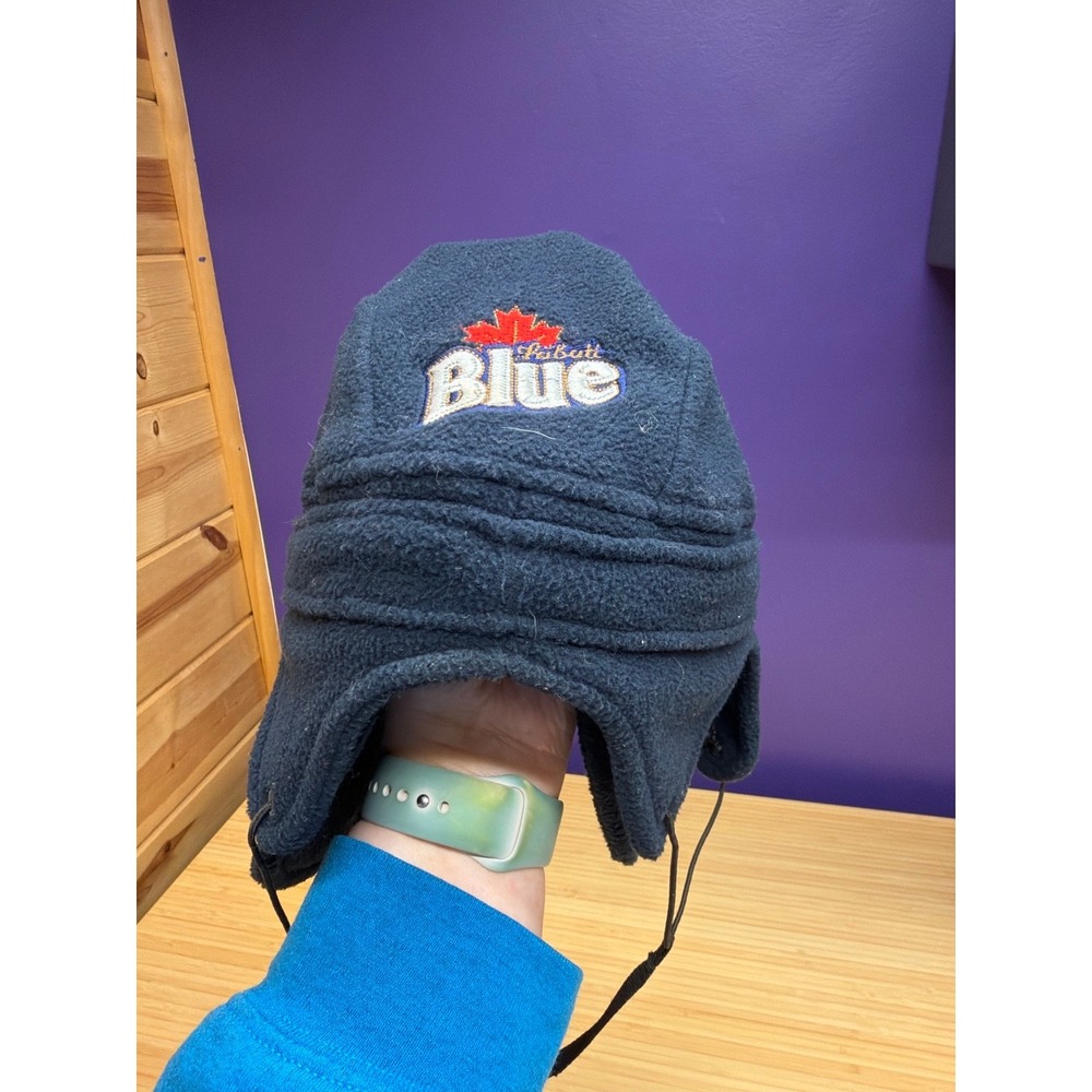 Labatt Blue Real Hockey Fleece Trapper Hat Winter Ear‎ Flap Cap Navy